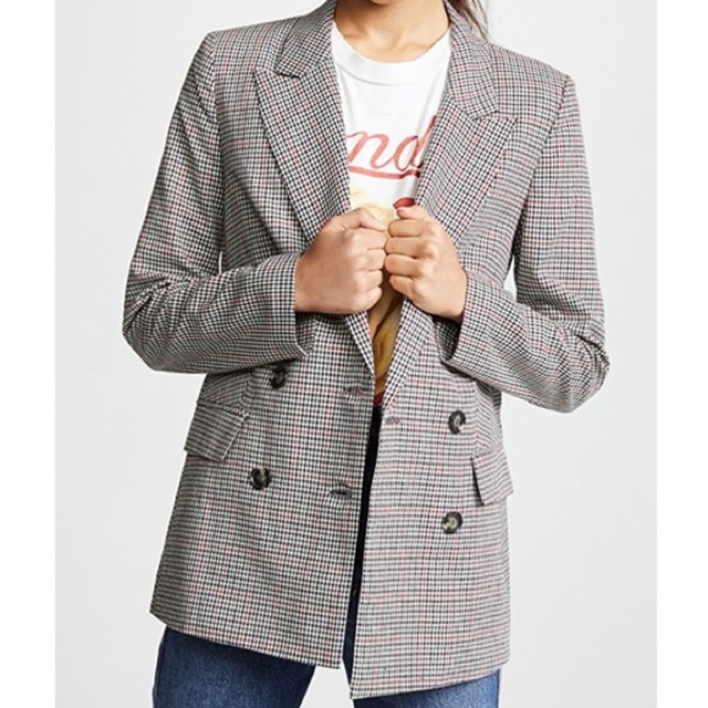 WAYF Red Black Checkered Houndstooth Blazer